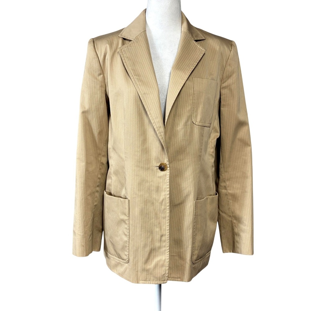 Brooks Brothers Blazer Womens 8 Beige Pinstripe One Button Made In USA Lined